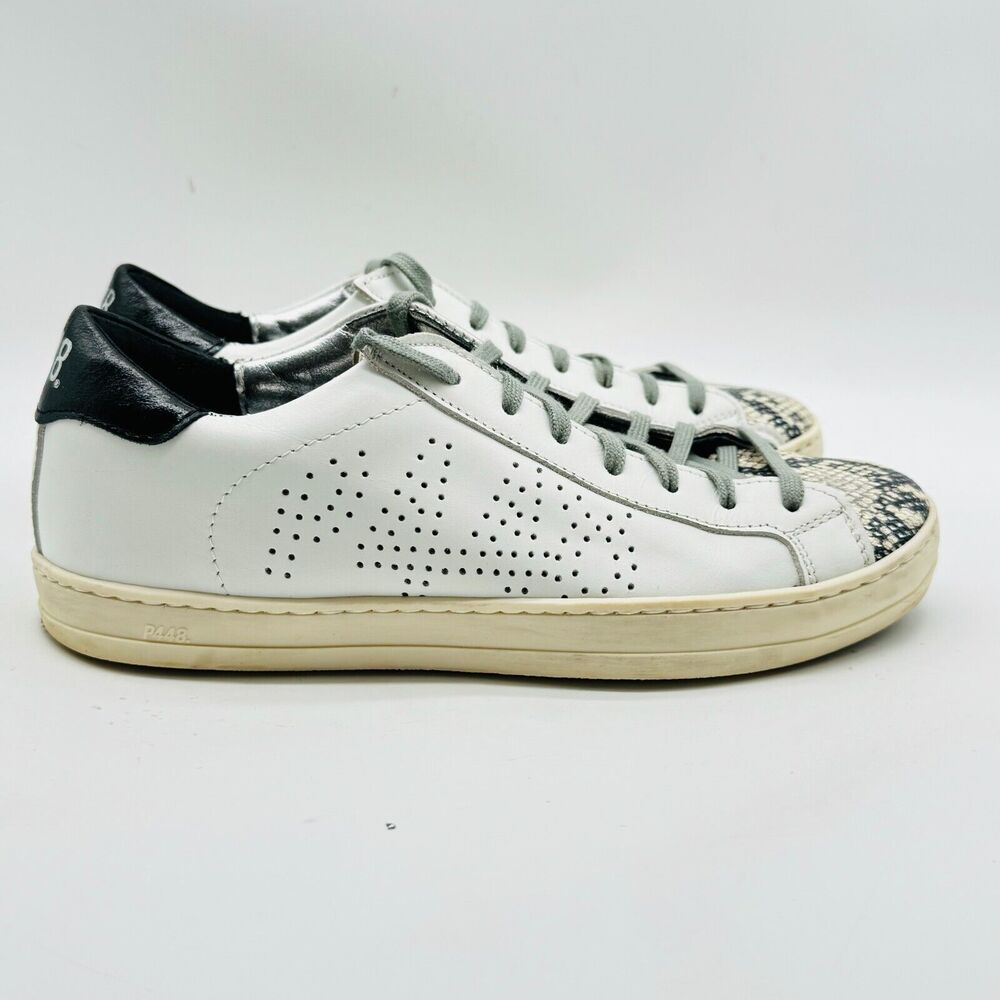 P448 Womens 37 US 6.5 White Leather Snake You Can Surf Later John Sneaker Shoes